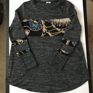 Egs Blk Heathered Tunic Sweater with Status Print Trim Chest/Sleeves Size Small